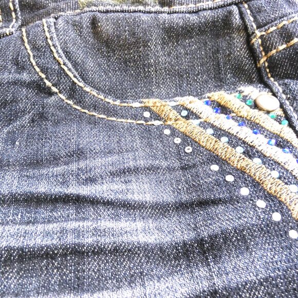 Hot Kiss Sz 5 Shorts Hot Pants Navy Blue Denim Jean Cici Distressed Pockets - Picture 10 of 11